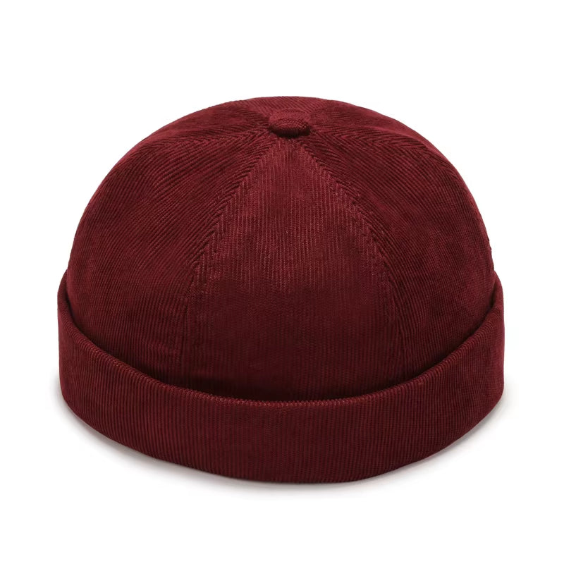 Spring Autumn Retro Men Women Skullcap Hat Docker Sailor Mechanic Brimless Street Hiphop Corduroy Cap Solid Color A395